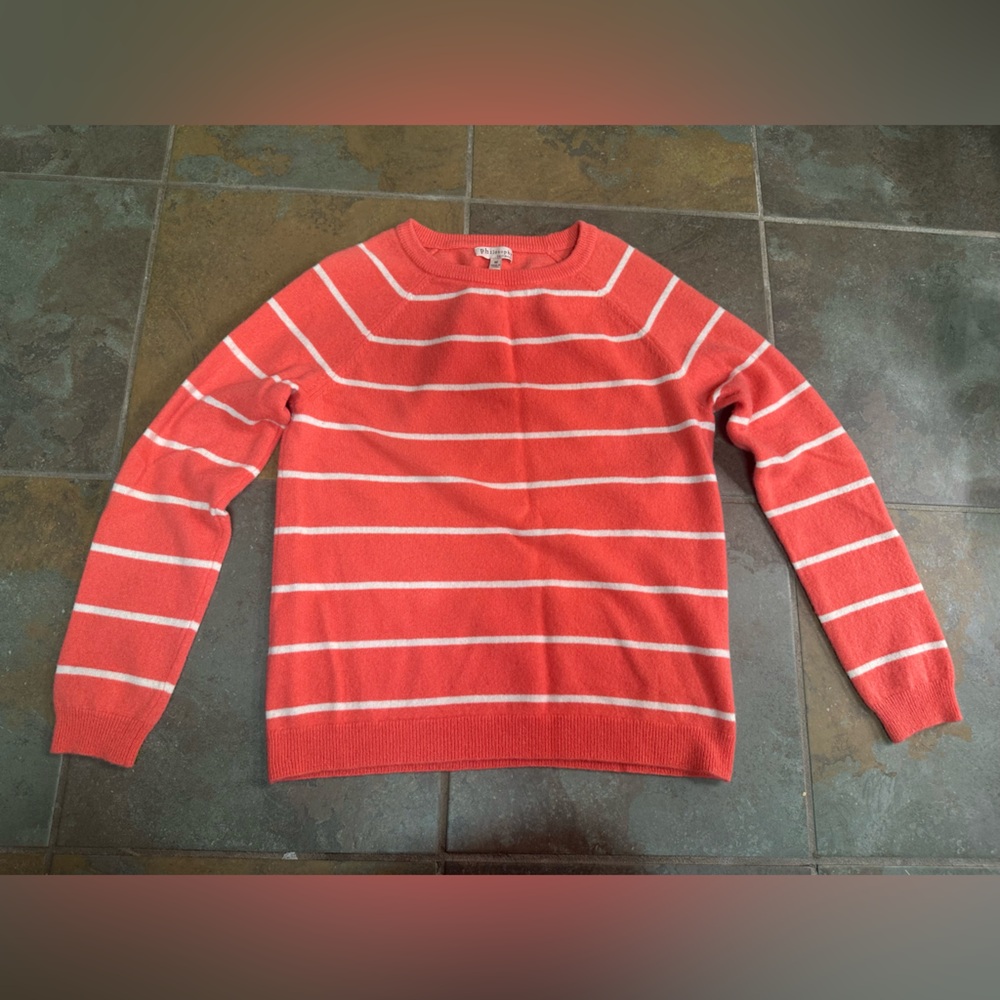 Philosophy 100% Cashmere Sweater Womens Medium Orange White Striped Crewneck